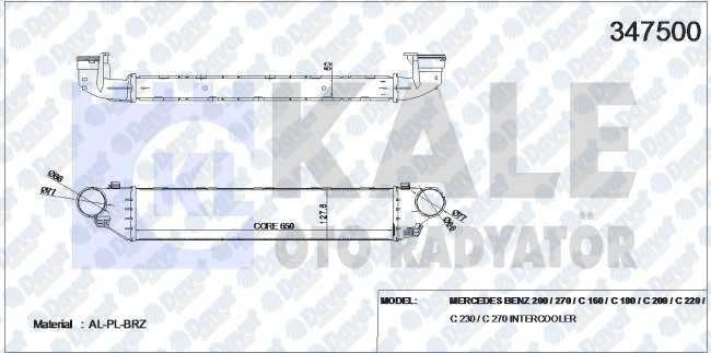 KALE 347500 Turbo Radyatoru (Intercooler) Mb 200-270-C 160-C 180-C 200-C 220-C 230-C 270 (650x127x50) (Al/Pl/Brz)  ####